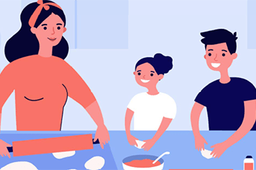 Niños cocinando con mam<e:1> ilustración